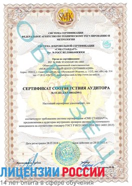 Образец сертификата соответствия аудитора №ST.RU.EXP.00014299-1 Борисоглебск Сертификат ISO 14001